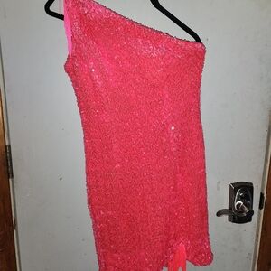 One-Shoulder Pink Sequin Dress